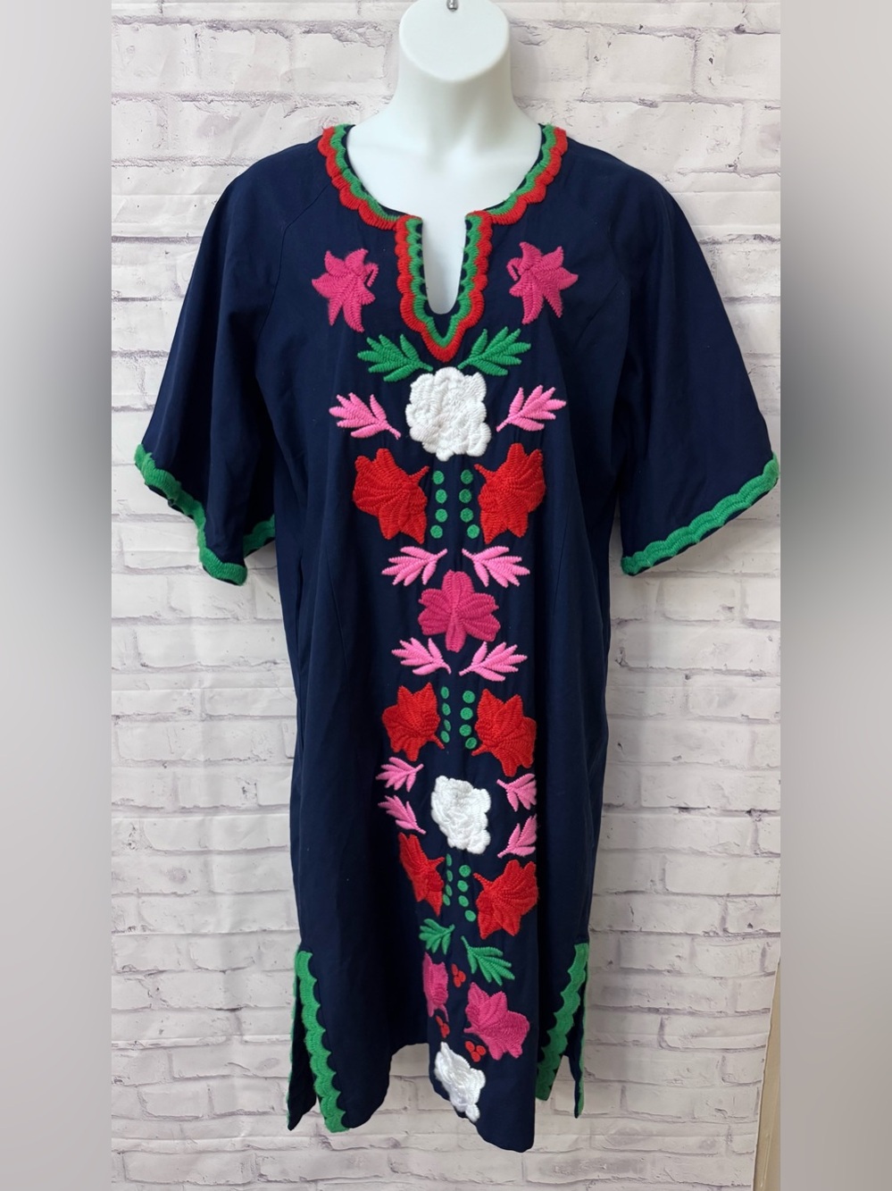 Frances Valentine Size 14 Embroidered Kaftan Blue Maxi Long Dress Stunning